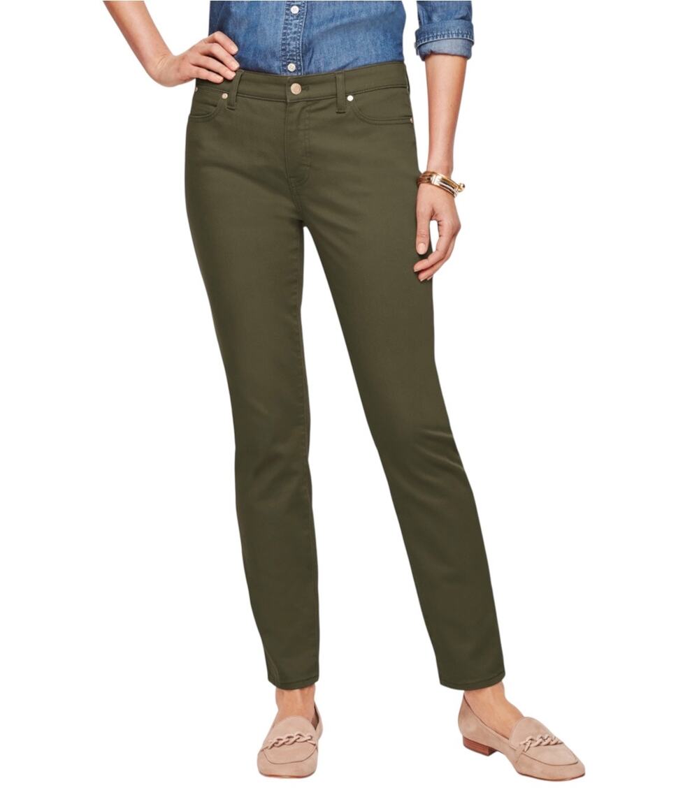 Talbots Slim Ankle Jeans Garment Dyed Olive Green 5 Pocket Stretch Denim Size 10